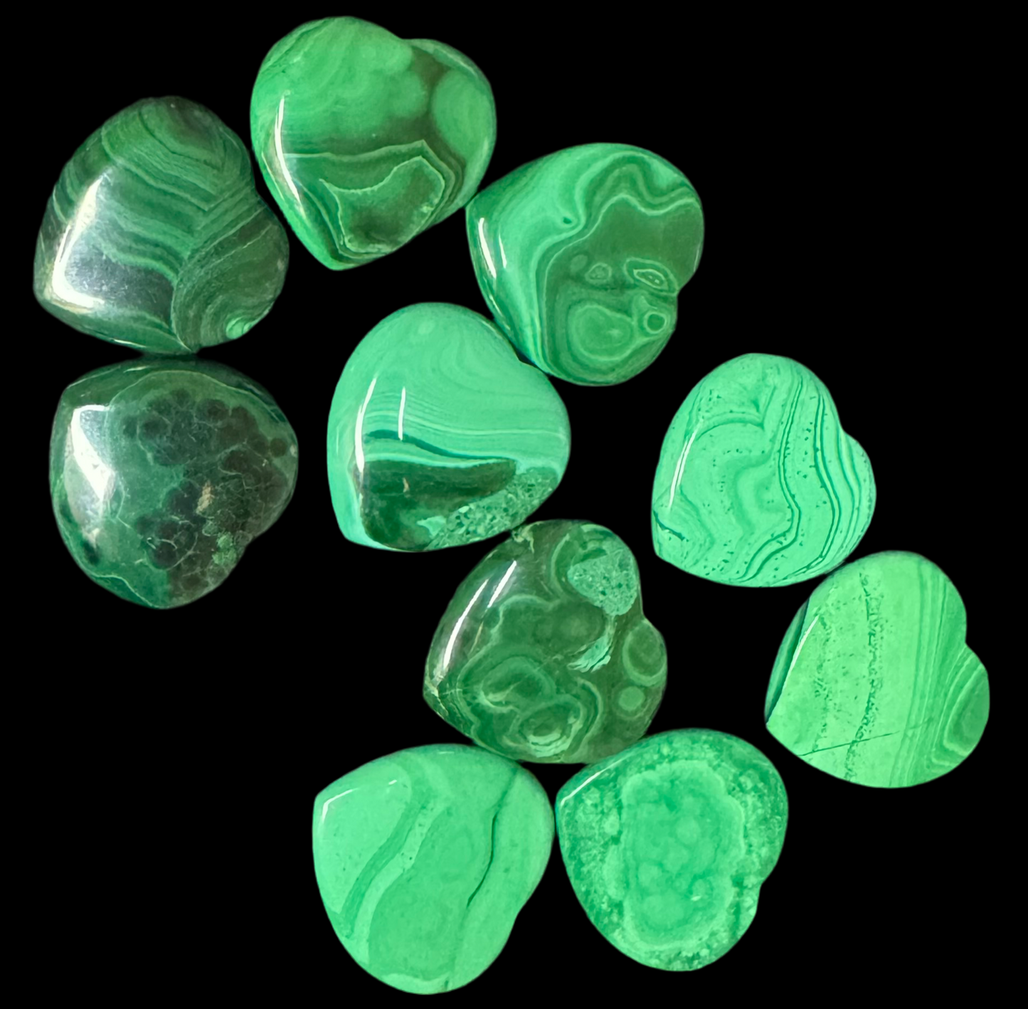Malachite Heart Carvings