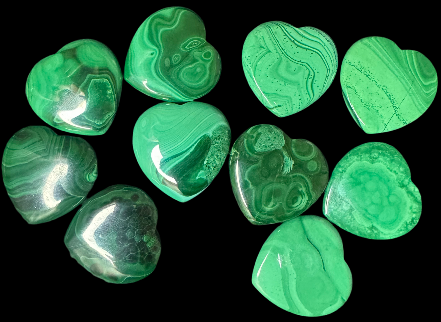 Malachite Heart Carvings